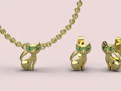 Cat earring and pendant Low-poly 3D model