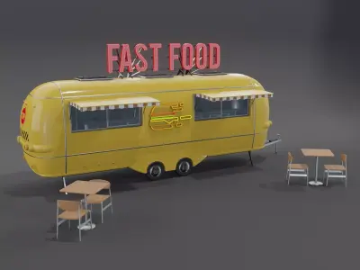 Yellow Fast Food Trailer 3D model