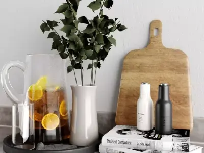 decoration set pitcher of water and book on counter 3D model