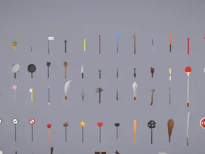Pack009 Melee Weapons And Tools Pack 1 Low-poly 3D model