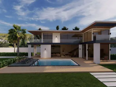 Modern Villa with Pool Landscape Terrace 3D model