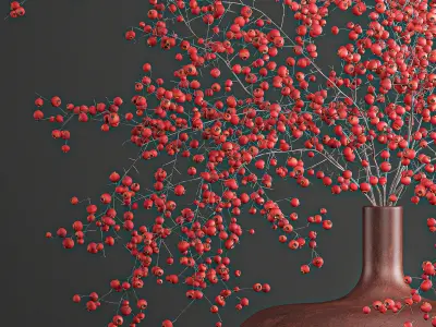 Decorative bouquet of branches with red berries in a vase 97 3D model
