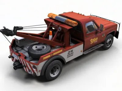 80s Tow truck pickup Low-poly 3D model