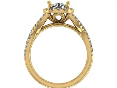 Cushion cut halo diamond ring 3D print model