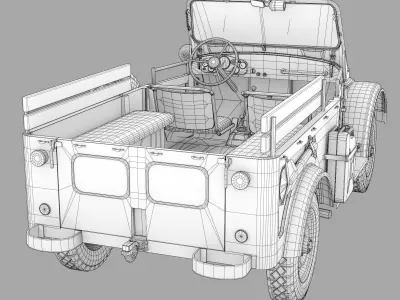 old rusty car GAZ 69 Low-poly 3D model