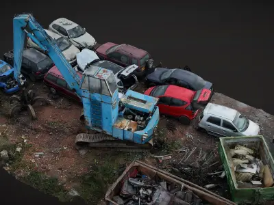 cars wreckage machinery terrain photogrammetry 3D model