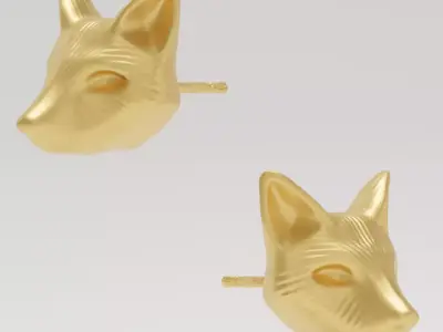 Fox Head Earrings - 3D print ready 3D print model  3D print model