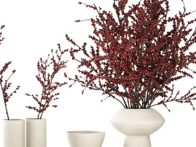 Beautiful bouquet of branches with red Ilex berries 341 3D model