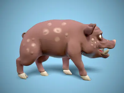 cartoon wild boar Low-poly 3D model