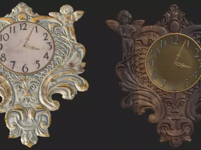4 Carved clocks PBR lowpoly Low-poly 3D model