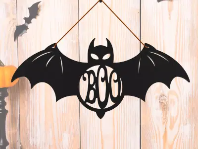 Bat Halloween Sign - Bat Boo - Scare - Wall - Door Hanger 3D print model