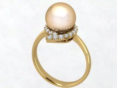 Model of a Pearl and Diamond Women Ring 3D print model