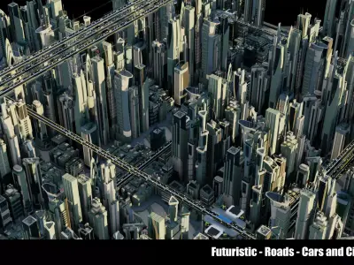 Futuristic-Roads-Cars and City 01 3D Model Pack