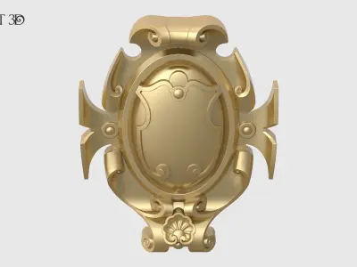Cartouche ornate gold medallion 3D print model