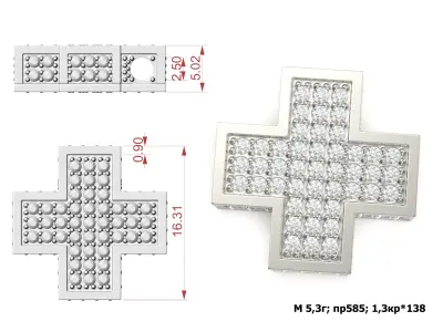 G0484 gold diamond cross pendant 3D print model