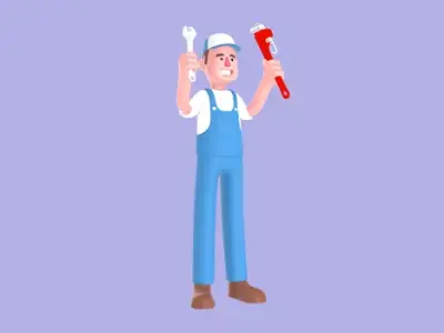 Stylized 3D Male Mechanic Character - Dual Wrench Cartoon Worker 3D model