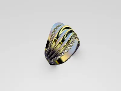 Gold ring with chain 3D print model