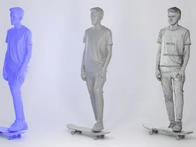 Cute young man on a yellow skateboard 158 Low-poly 3D model