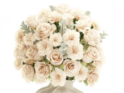 Beautiful Bouquet Beige Flowers Rose Carnation New vase decor 3D model