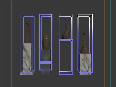 Decor four sculptures in metal frame 3D model