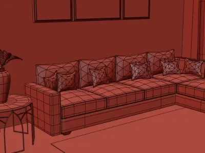 Interior Living Room Low-poly 3D model