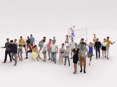 30x PEOPLE  SPORT SUMMER CASUAL PEOPLE CROWD Low-poly 3D model