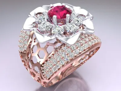  Mesh flower ring - Italian rings - Womens Rings - N6788 3D print model
