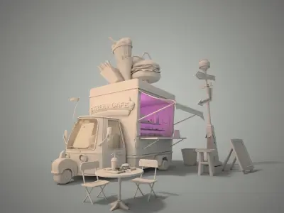 Street Cafe stylized 3D model