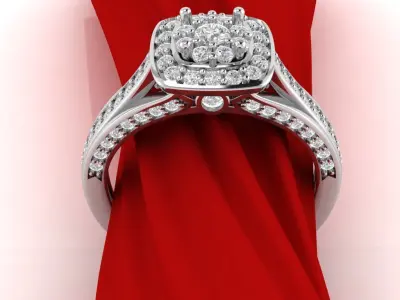 Luxury Cluster Halo Ring with Small Gems 3D print model