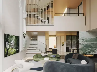 Modern Minimalist Double-Height Living Room 64 3D model