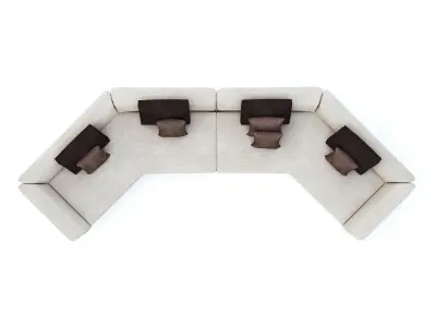 Geometric curved sofa with wooden base and cushions 3D model