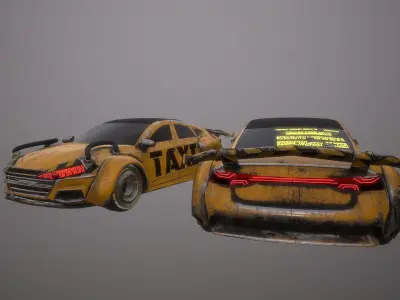 Cyberpunk Taxi  Low-poly 3D model
