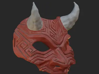 Oni Mask 9 Demon Carved Half Face 3D print model