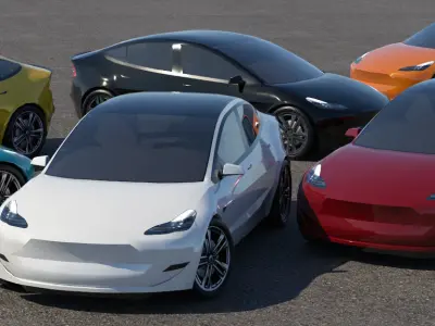 R3DP Low-Poly PBR American Cars - Tesla Model 3 EV Low-poly 3D model