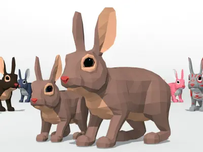 LowPoly Rabbits pack Low-poly 3D model