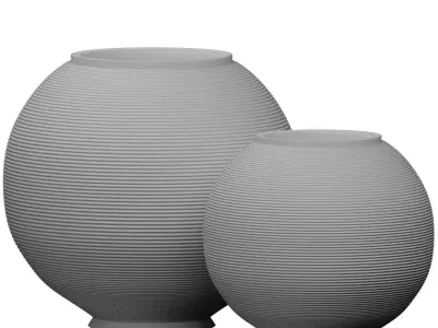 Decorative round fluted ceramic floor vaseUrn pot modern style 3D model