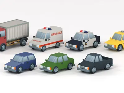 Cartoon Low Poly Car Pack Low-poly 3D model