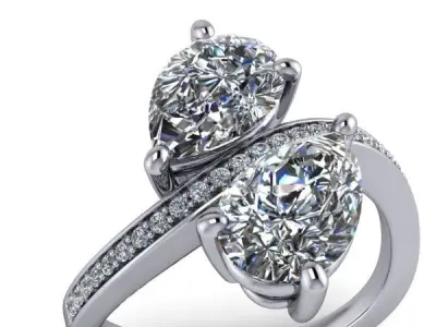 Modern TearDrop pear Shape 2 stone ring BirthStone 3D print model