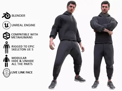 Man - Sport Outfit 3 - Modular - Rigged Low-poly 3D model