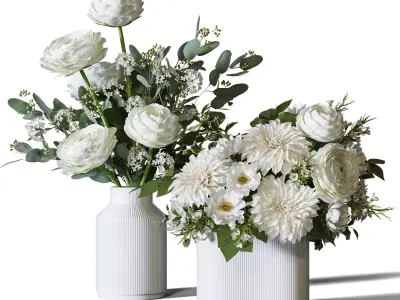 Flower Set 092 dahlia ranunculus  3D model