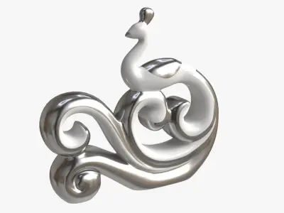 Modern Peacock Ceramic Figurine silver 3D model