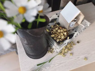 decoration set vase with flowers on table 3D model