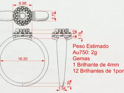 Ring with Brilliant Halo and Central Stone 3D print model