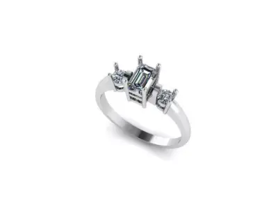 Luxury Engagement Ring with Emerald Cut and Round Diamonds 3D print model