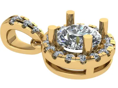 Halo pendant with round center diamond 3D print model