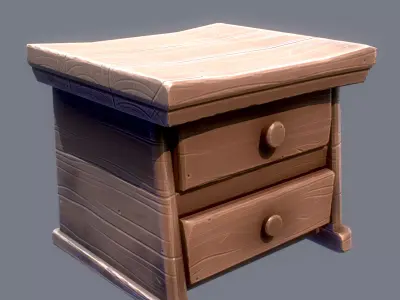 Bedside table low-poly 3D model PBR Game ready For Unreal Engine Low-poly 3D model