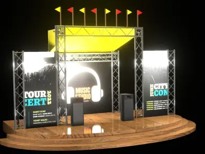 A stage with speakers and signs Low-poly 3D model