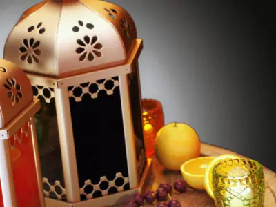 Decorative Set moroccan lanterns on table 3D model