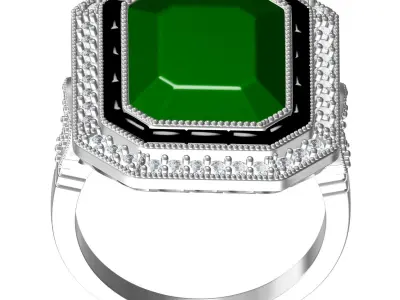 Green Emerald Stone and Black Onyx Art Deco Ring 3D print model