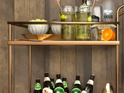 Set-30 bar cart with drinks 3D model